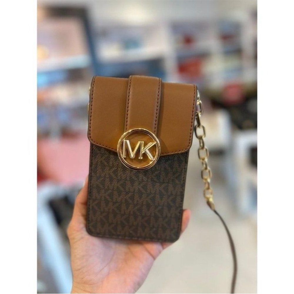 Michael Kors Carmen Small Logo Smartphone Crossbody Bag Brown